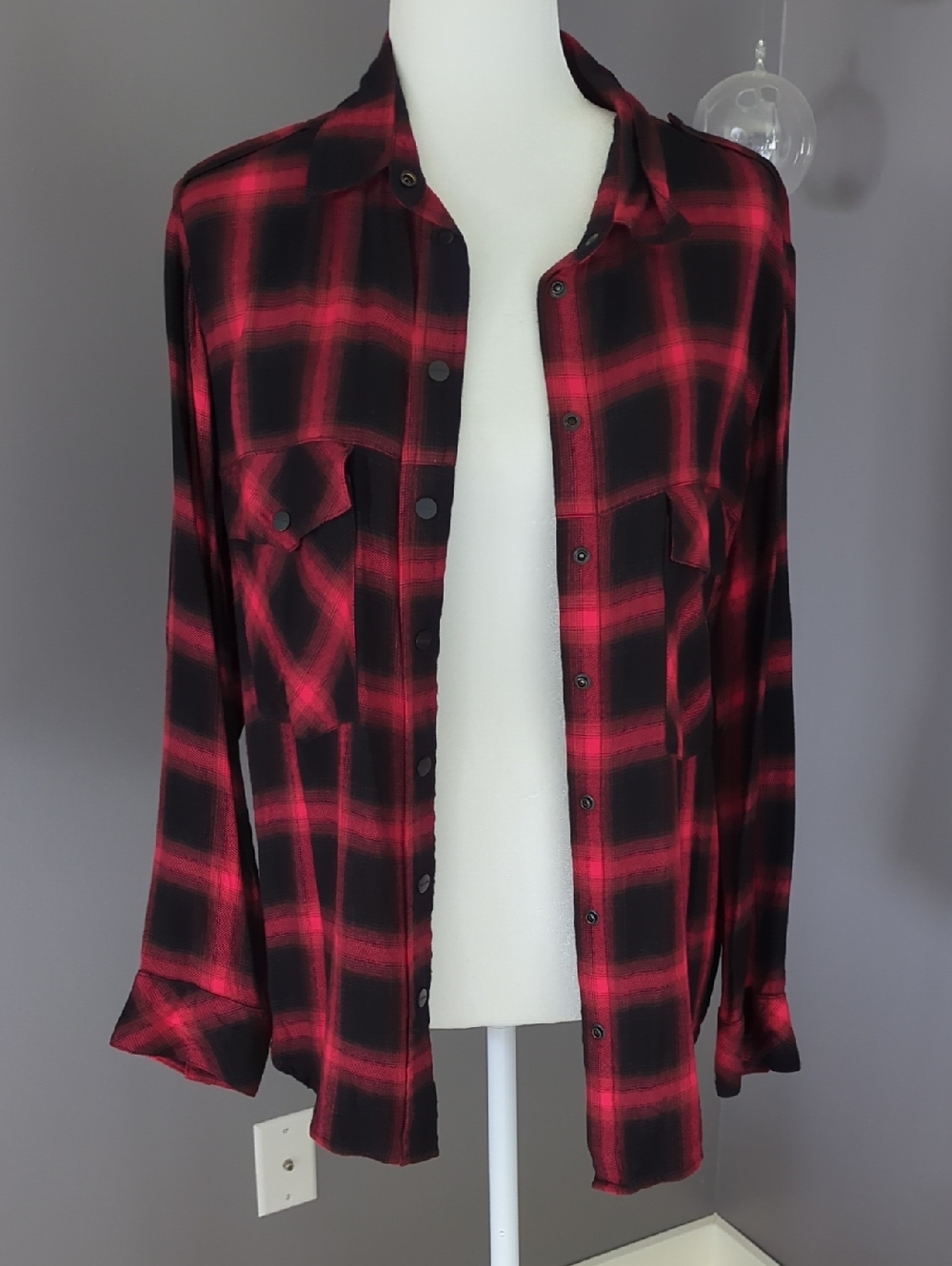 Sanctuary Black and Red Plaid Button-Down Shirt